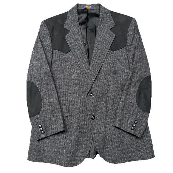 Vintage Pendleton Wool Herringbone Blazer Jacket 42 Black Elbow Shoulder Patch - Picture 1 of 8